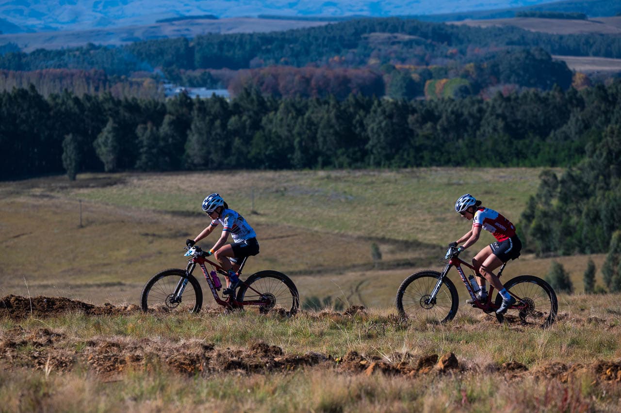 Pair of riders on ridge trail