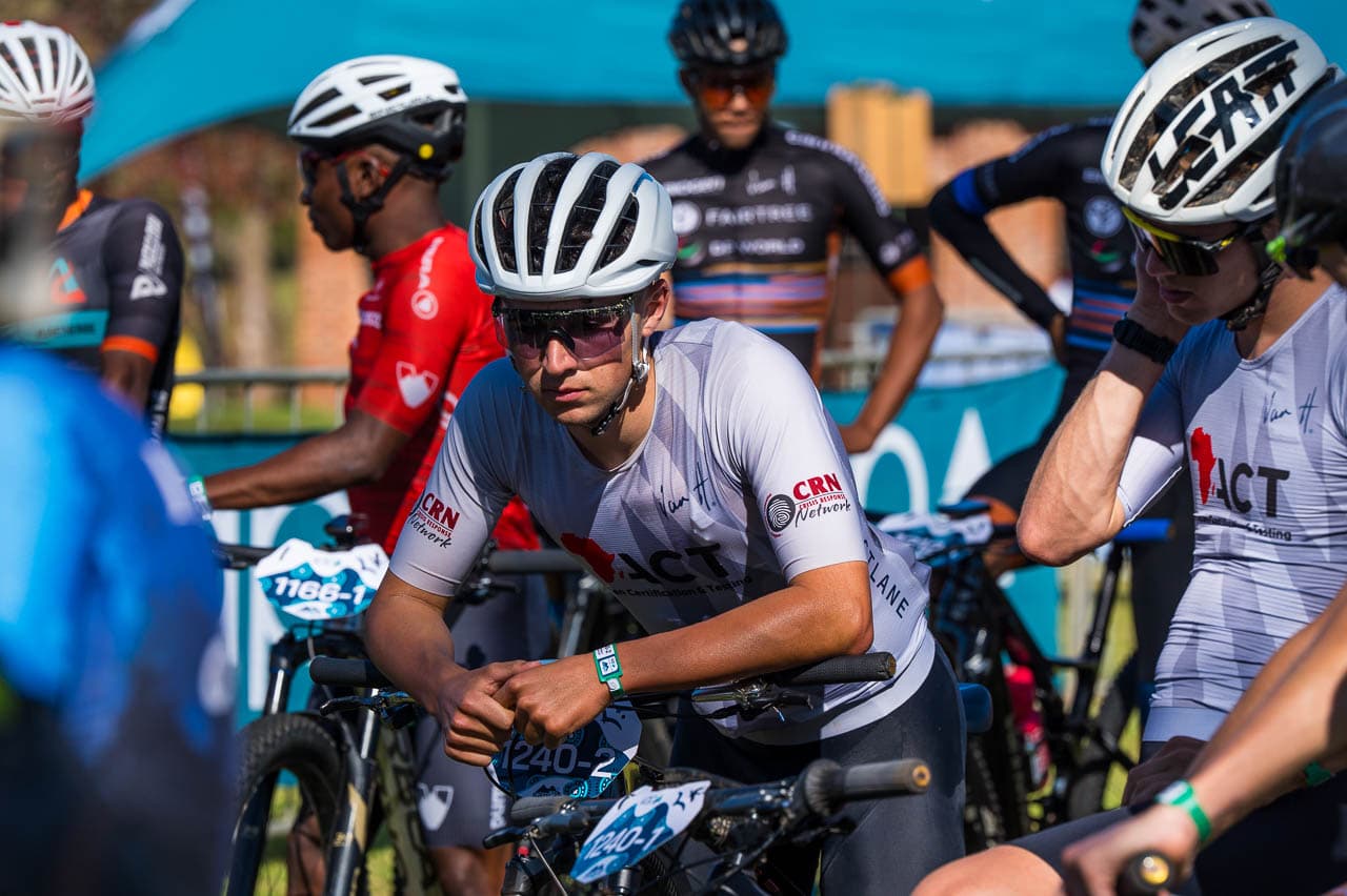 Closeup of riders at start line