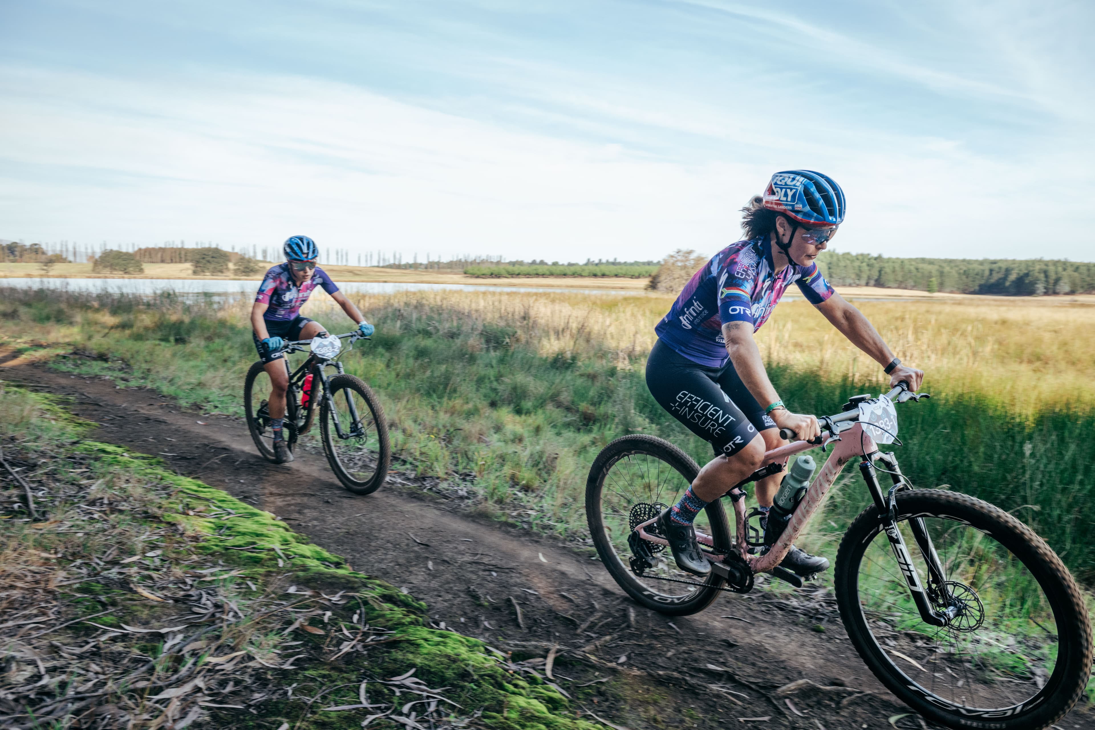 Women riders on dirt trail